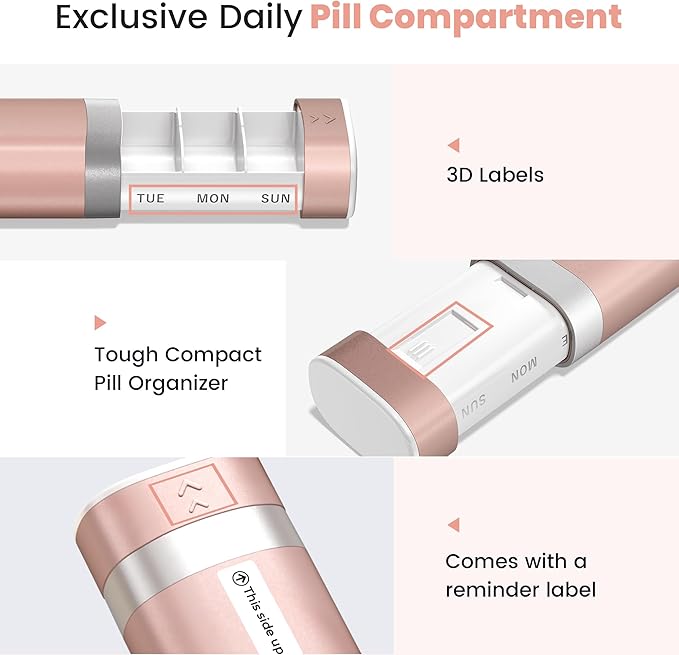 Daviky 7 Day Pill Organizer, Travel Pill Box with One-Handed Opening Design, Large-Capacity Vitamin Case, Portable Drawer Medication Organizer for Once-a-Day Vitamins, Pills, and Supplements (Pink)