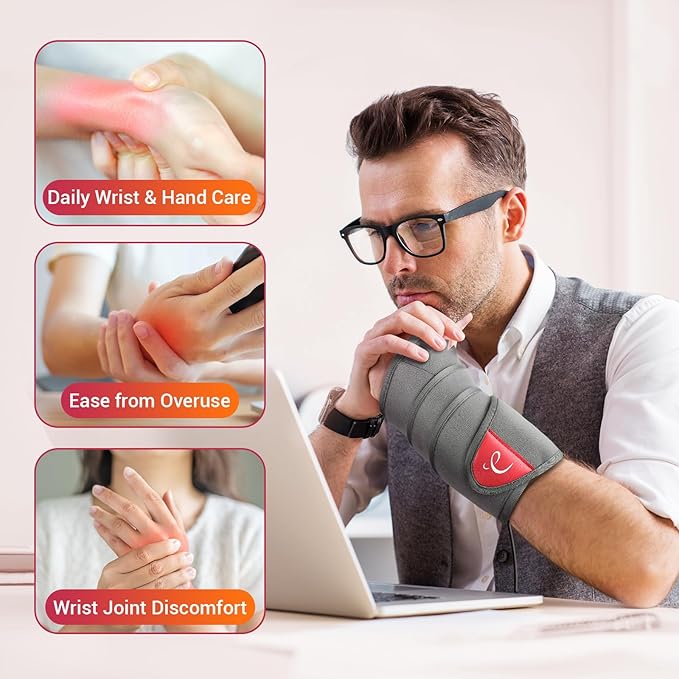 Comfytemp Hand Heating Pad for Carpal Tunnel, Arthritis, Tendonitis, Muscle Strain & Joint Stiffness Relief Heated Wrist Wrap for Mom Dad, Wearable Adjustable Heat Pad for Pain Relief