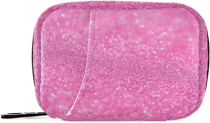 Pill Box Pink Glitter Sparkle Print 7 Day Pill Case Travel Pill Organizer Bag with Zipper Portable Weekly Vitamin Medicine Supplement Holder Pouch Bag