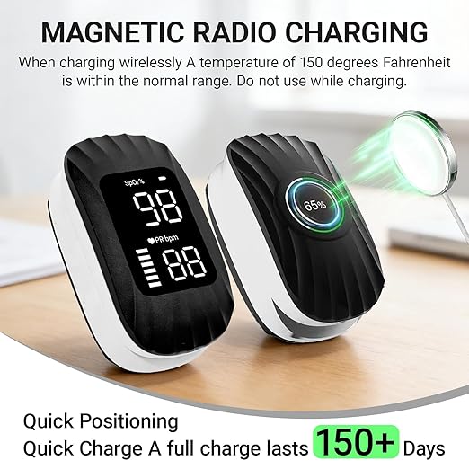 Pulse Oximeter Rechargeable with Magnetic Wireless Charging, Fingertip Pulse Oximeter SpO2 Oxygen Saturation Pulse Rate Monitor, Oximeter with Clear Backlit Display for Home Sports Travel Aviation Use