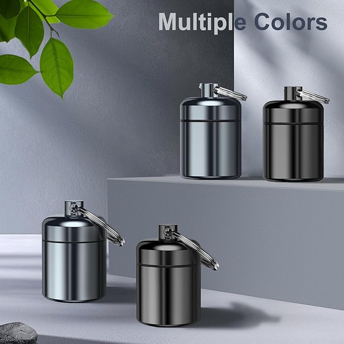 2 Pack Mini Pills Case Small Pill Holder Keychain for Purse - Portable Travel Pill Container Keychain, Waterproof Metal Daily Medicine Organizer Box for Office Outdoor Camping (Black & Grey)