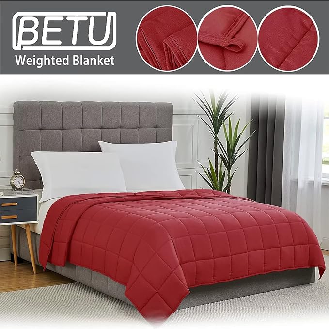Red Weighted Blanket for Adults 12lbs, 60"x80", Queen Size Cooling Heavy Throw Blanket for 110-130lbs, Microfiber Soft Thick Big Blankets Weighted Comforter Breathable Gift for Sleeping