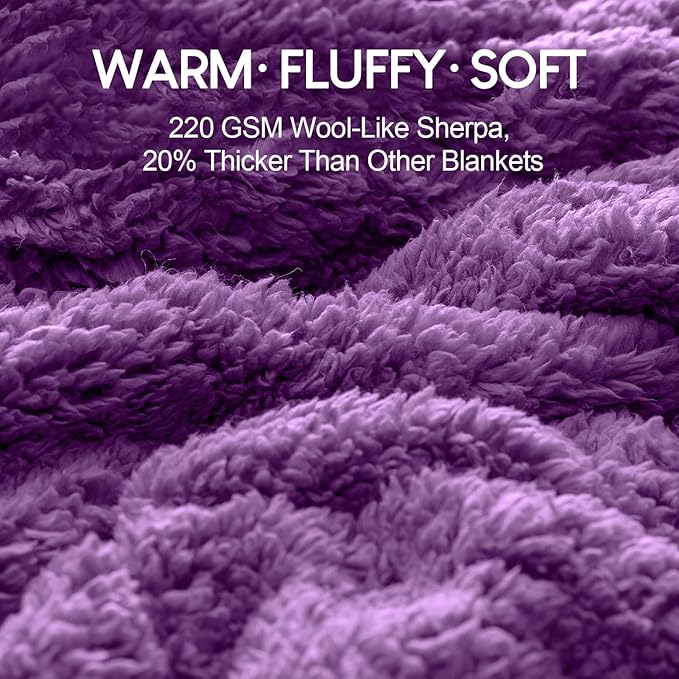 Cottonblue Weighted Blanket 15lbs 60x80 inches for Queen Bed, Faux Fur Sherpa Weighted Blanket for Adults, Plush Cozy Bed Blanket with Glass Beads for Calm and Relax, Purple