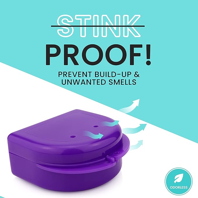 FRESH KNIGHT Retainer Case (2 Pack). Retainer Case with Vent Holes. Perfect for Denture, Mouth Guard, Aligner (Purple)