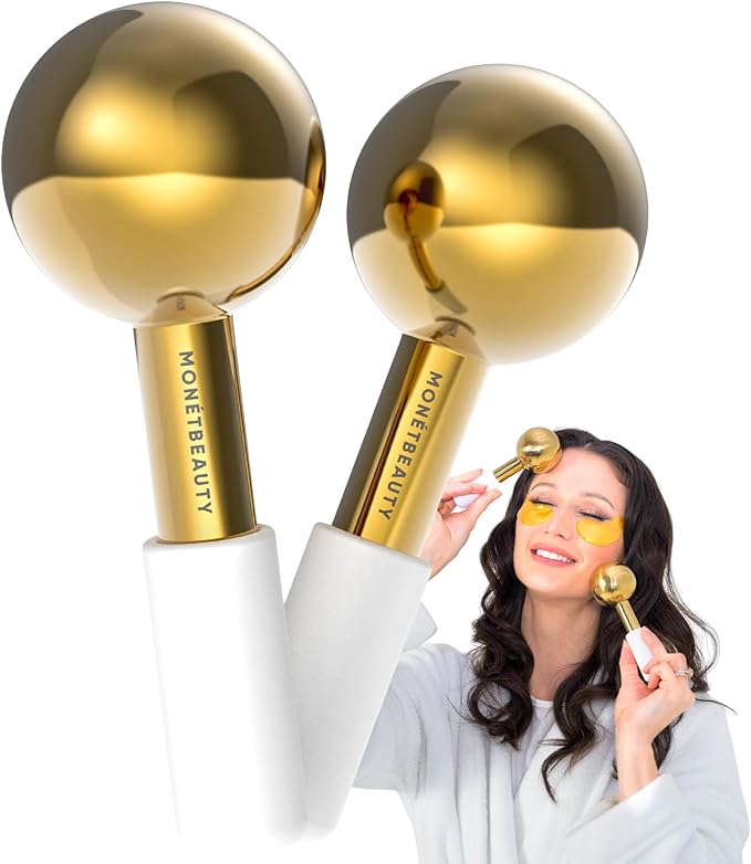 Stainless Steel Ice Globes for Facials (Gold), Durable Cryo Globes Instantly Reduce Puffiness, Tighten Pores and Sinus Relief, Facial Massages and Daily Beauty Routines