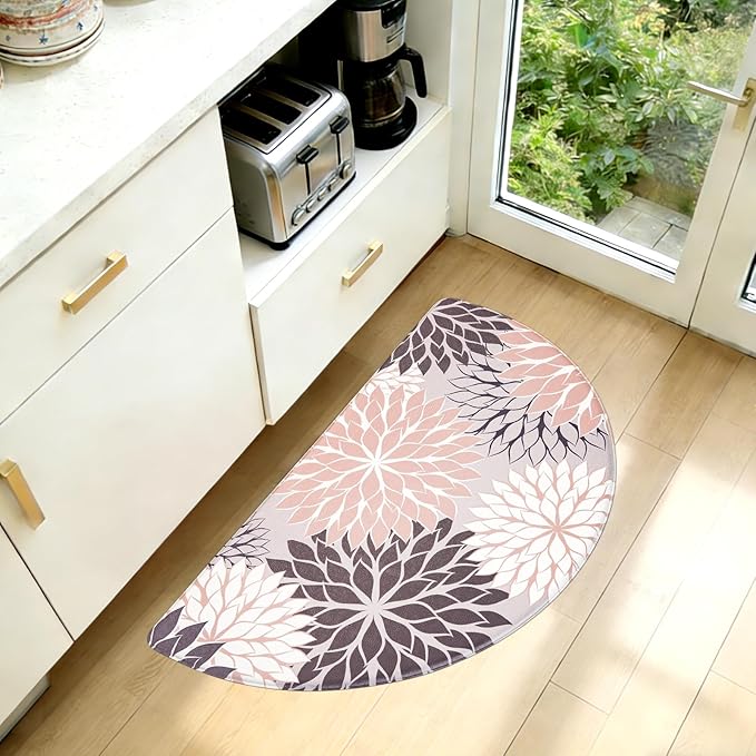 PVC Anti-Fatigue Semi Circle Kitchen Mats, Non-Slip Kitchen Rugs, Comfort Standing Runner Rug, Multipurpose Indoor Mats for Laundry, Office, Bedroom, Sink, Bathroom,Gray Pink,size18 x30