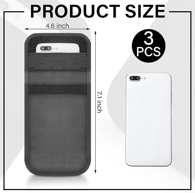 Xuhal 3 Pcs Faraday Bag Security Pouch Smartphone Sleeve Weatherproof Nylon Signal Blocking Device 7.1 x 4.6 Inch Phone Pouch Fits Most Cell Phones(Dark Gray)