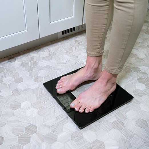 Talking Digital Scale Extra Wide Glass - Accurate Visual & Voice Display Scale for Body Weight - 395 Pounds Max - Wide Width Tamper Glass - Large LCD Display - Tap Auto On & Off