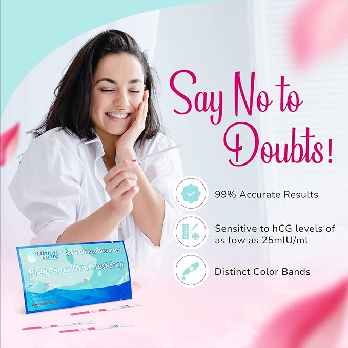 Clinical Guard Pregnancy Tests Strips - Sensitive & Accurate Measurement Within 5 mins - Early Detection Pregnancy Test Strip - Easy to Use for Home Tests - HCG Test Strip Kit - 25 Count