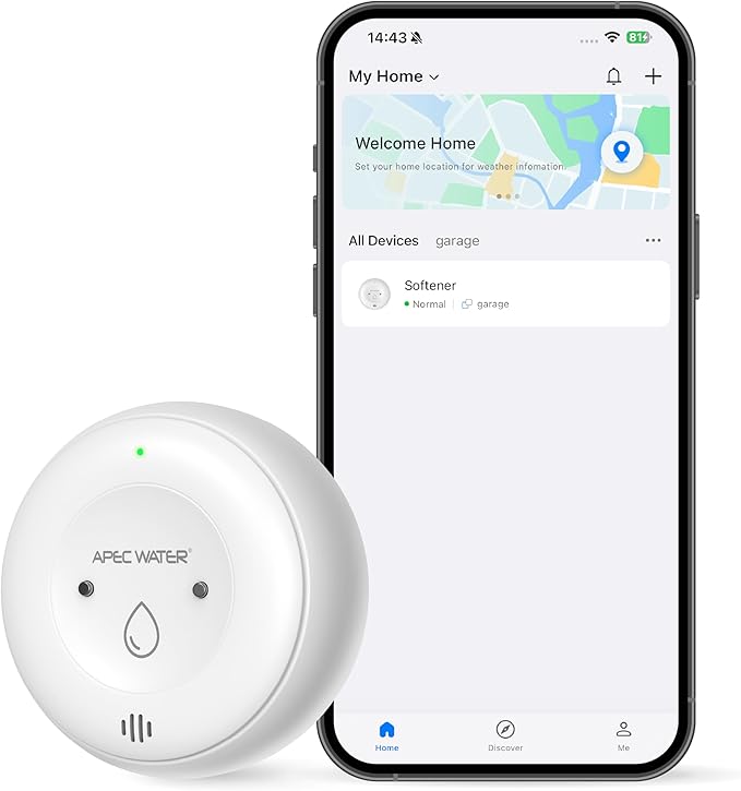 APEC WATER WiFi Water Leak Detector for Home, App Connected get Real-Time Alerts, Highly Reliable Dual Sensor Wet Moisture Detection (1PK)