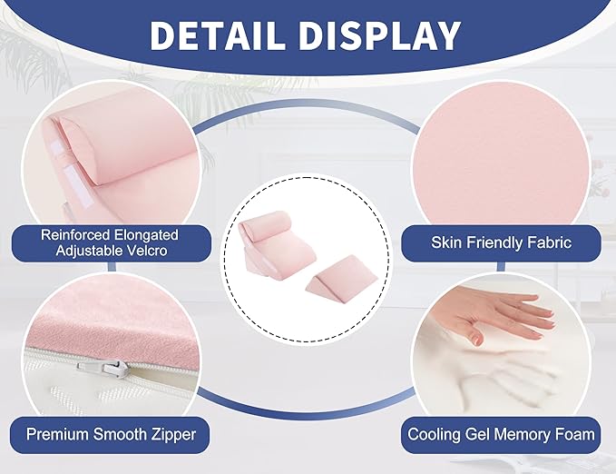 4PCS Orthopedic Bed Wedge Pillow Set for Post Surgery Recovery - Adjustable Memory Foam Support Pillows for Back/Leg/Shoulder Pain Relief, Acid Reflux & Anti Snoring Sleeping System, Pink