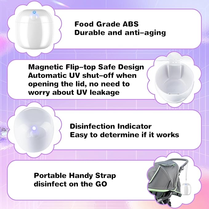 Qualirey Portable Pacifier Disinfection, Mini UV Light Disinfection, 99.99% Disinfection in 3 Mins, USB Rechargeable, Mini UV-C Disinfection Box for Baby Pacifier, Bottle Nipples, Teethers (White)