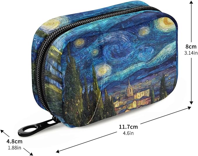 Starry Night Pill Organizer Case Oil Painting 7 Day Travel Pill Box with Zipper Portable Weekly Vitamin Medicine Supplement Holder Pouch Bag