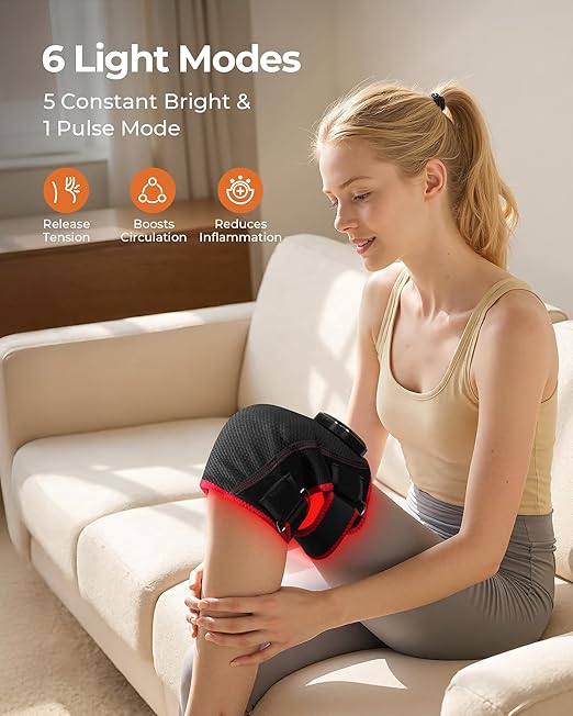 Red Light Therapy for Knee, Heated Knee Massager for Pain Relief, Cordless Knee Wrap with Vibration Massage, 3000mAh Battery, 660 & 850nm Near Infrared Light Therapy for Joint/Elbow/Shoulder
