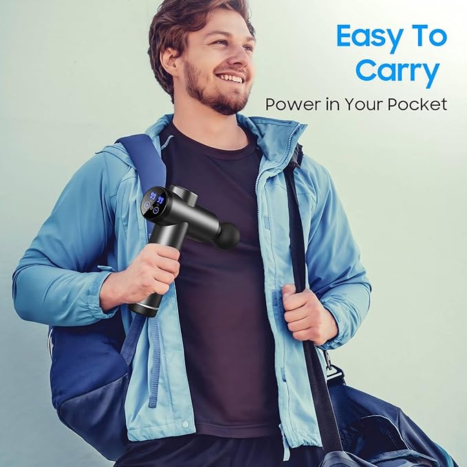 Massage Gun – Deep Tissue Muscle Massager for Pain Relief & Recovery, Massage Gun with Heat, 9 Massage Heads, Carrying Case, Handheld Electric Percussion Massager,