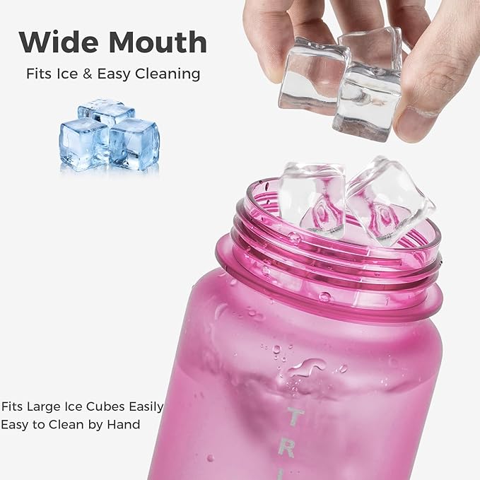 32oz Water Bottle with Chug Lid, Frosted & Clear Tritan BPA-Free, Leakproof, Wide Mouth, Portable Sports Water Bottle for Gym, Office, Travel, Outdoor (Magenta)