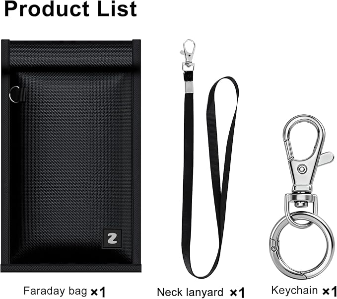 Faraday Bags for Phones and Car Key, Professional Signal Blocking Pouch, Faraday Cage Effectively Blocks 5G/WiFi/GPS/RFID, Fireproof & Waterproof Anti-Tracking Signal Blocker Black