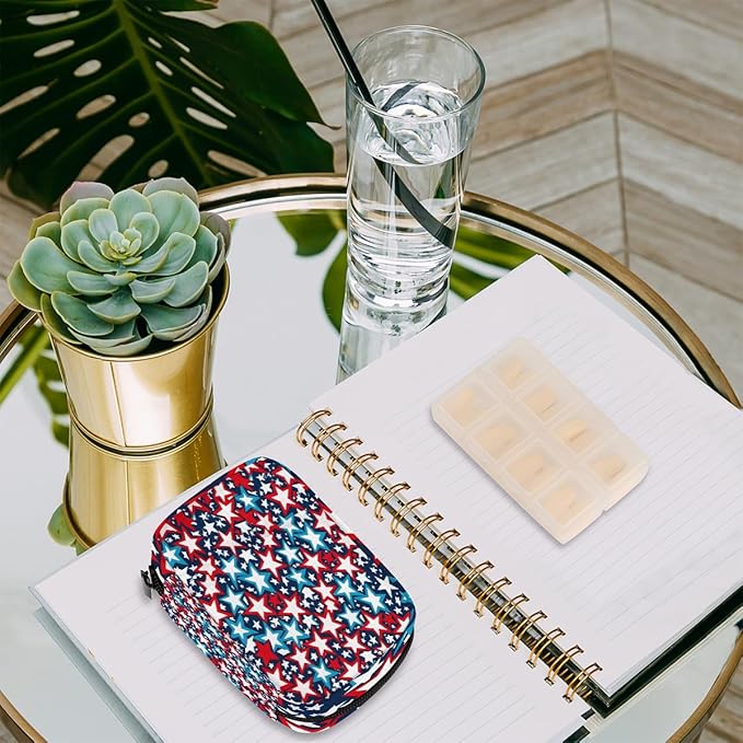 American Flag Star Travel Pill Organizer Box Weekly Portable Pill Case Daily Pills 7 Day Small Birth Control Pills Container Removable Compartments for Medicine Vitamins Fish Oil