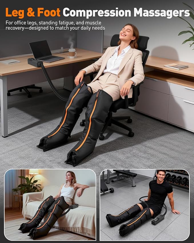 DEKEMASTER Air Compression Leg Massager for Circulation and Pain Relief, Professional Full Leg Compression Boots for Massage Therapy with Adjustable 9 Intensities, Recovery Boots for Women Men