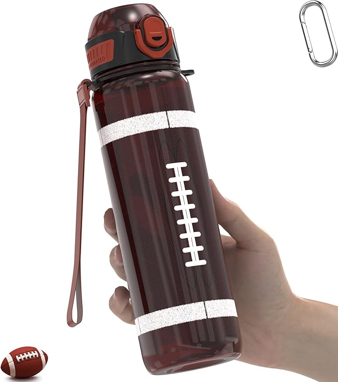 32oz/1L Sport Water Bottle, Light Tritan, Quick-Open Chug Lid/Straw 2-in-1, Leak-Proof, Dishwasher-Safe, BPA-Free, Drop-Resist & Scratch-Resist for Travel/Gym/Fan Gift (American Football)