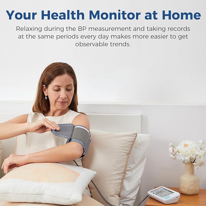 Checkme Blood Pressure Monitors for Home Use, Automatic Digital BP Machine with Bluetooth, Dual Display with 7 Days Trends, XL Size Cuff 8.7-17.7˝, 2 * 250 Storage, Dual Power Supply, Voice Broadcast