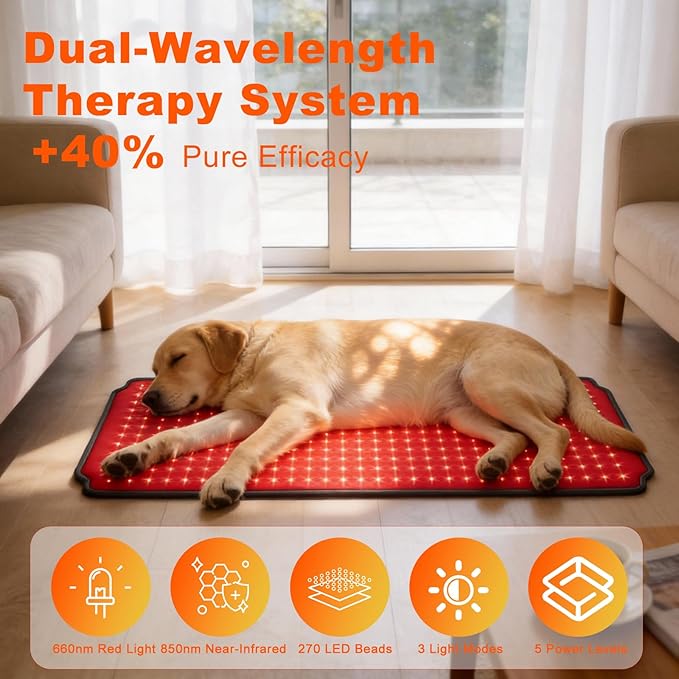 29.5"*13.8" Red Light Therapy Pad for Dogs Body, 270 LEDs Redlight Therapy Wrap with Timer, Heating Mat Products with Band for Back Belly Leg Knee Thigh, Gifts for Men, Women, Pets Dog