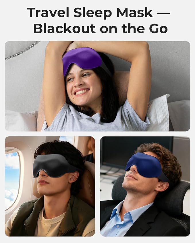 Airplane Travel Essentials Blackout: 3D Contoured Eye Masks for Sleep -Zero Pressure Sleep Mask for Women Men Lash Extensions Friendly - Perfect for Night Shift Nurse College Dorm Road Trip(Blue)