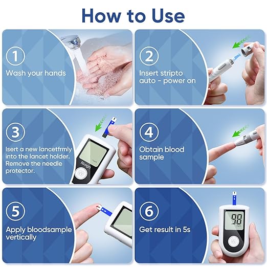 Riroga Blood Glucose Monitor Kit with 50 Glucometer Strips, 50 Lancets, 1 Blood Sugar Monitor,Blood Sugar Test Kit for Home Use,Travel Case for Blood Glucose Monitor Kit,Lancing Device, No Coding