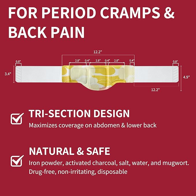 Heating Pad for Period Cramps, Menstrual Heating Pad, Portable Period & Back Heat Therapy Pad, Air Activated Heating, 8 Hours Soothing Heat Relief - 6 Pack Discreet, Cord-Free HeatWraps