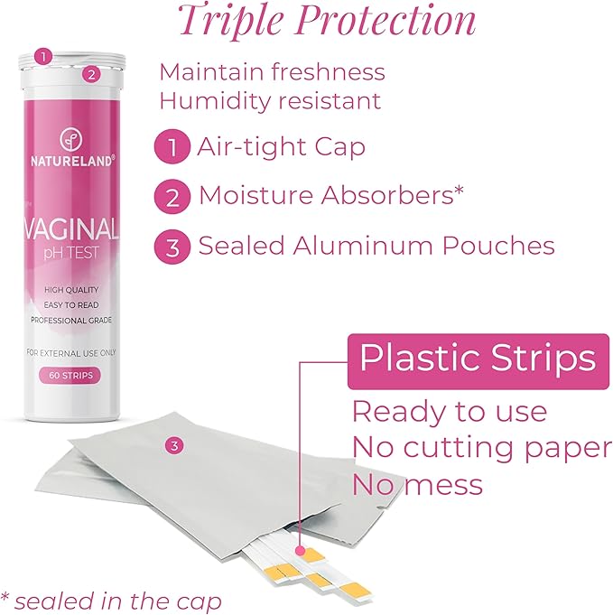 NATURELAND Vaginal pH Test Strips for Women – At-Home Test Kit, with BloomSense App, Accurate 3.5-6.5 Range, Foil-Sealed (80 Strips)