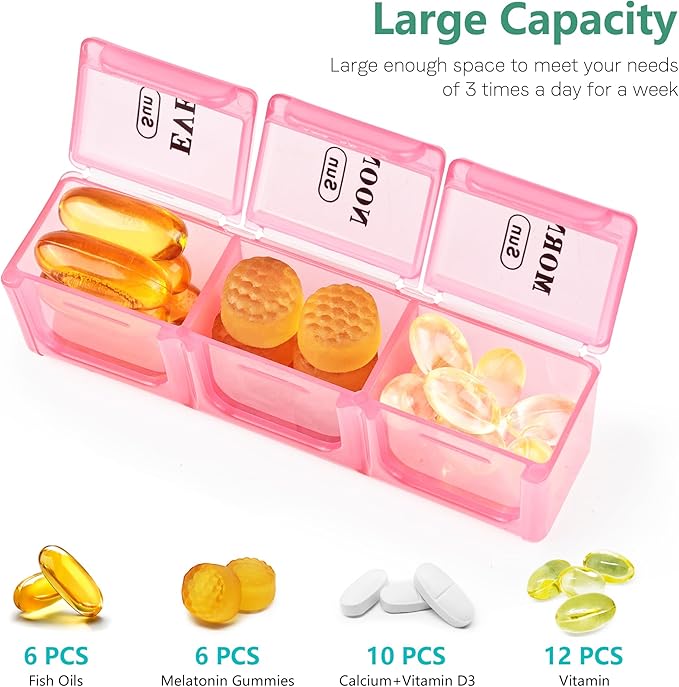 Large Weekly Pill Organizer 3 Times a Day, MOLN HYMY Dual Protection 7 Day Pill Box, Travel Friendly Portable Daily Pill Containers for Vitamins/Medication/Fish Oils/Supplements (Multicolor)