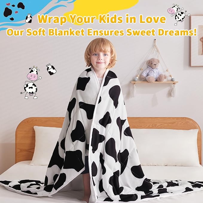 anfie Weighted Blanket Kids (36"x48" 5lbs) Weighted Blanket Cooling Blanket for Sleeping,Throw Size Breathable Blanket with Premium Glass Bead(White Cow)