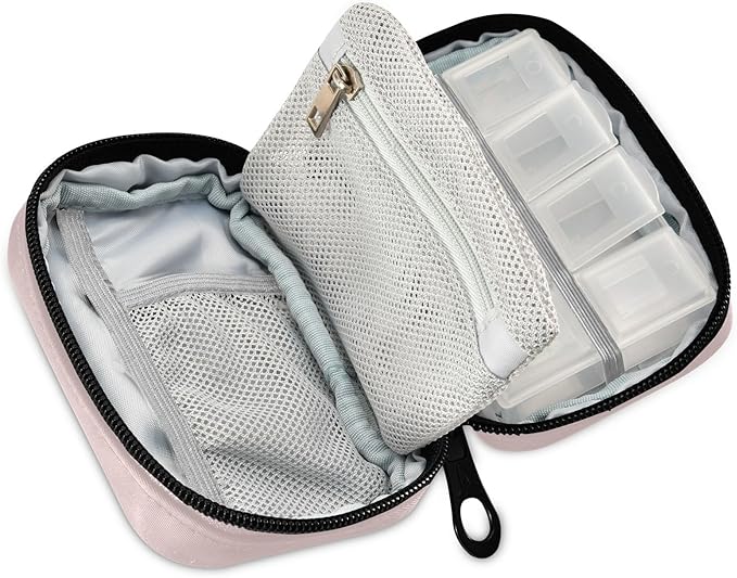 The Statue of Liberty Stars and Doves Pink Travel Pill Organizer Case Box Container Weekly Portable Vitamin Medicine Holder Storage Bag with Zipper Removable