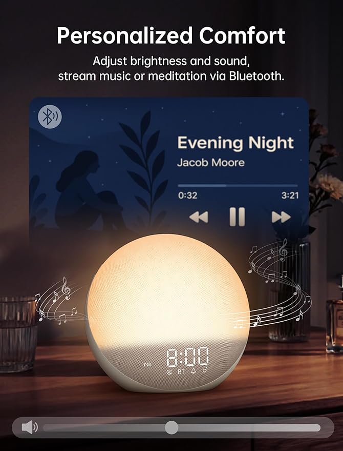 Sunrise Alarm Clock with Sound Machine: Gentle Wake Up Light & 7 Alarm Sounds for Bedroom - 3 Wake-Up Modes & 32 Volume Levels for Stress-Free Morning Putty