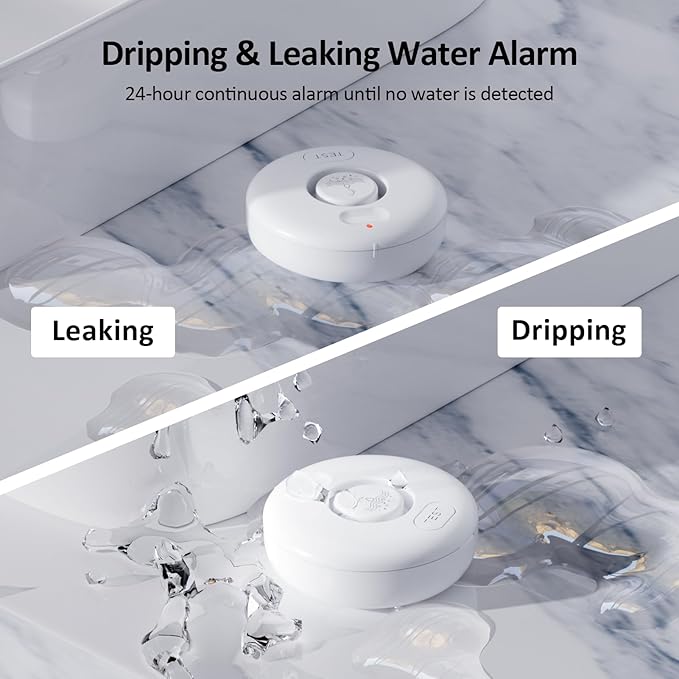 WiFi Water Leak Detectors 5 Pack, 120dB Adjustable Loud Water Leak Sensor, Wireless Wi-Fi Water Leak & Drip Alarm, App Alerts, 5 Water Alarm Sensors & 1 Hub for Home Kitchen, Bathroom, Sink, Laundry