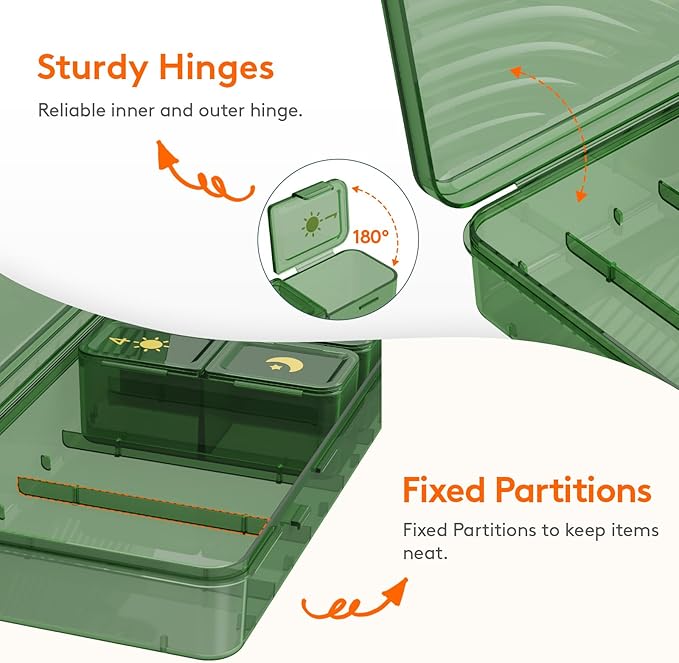 Lifewit Weekly Pill Organizer 2 Times a Day, Portable Travel 7 Day Lightproof Pill Box for Medicines/Vitamin/Fish Oils, Daily Pill Case, Green