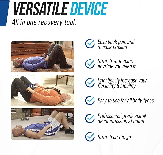 EZ-Bak Lo-Bak TRAX Lumbar Spine Stretcher - Upper & Lower Back Stretcher Pain Relief – Portable Spine Decompressor & Back Cracking Device for Herniated Discs, Sciatica, Scoliosis - Blue