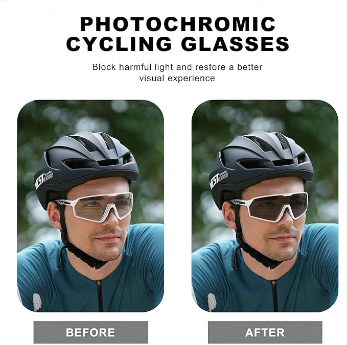 BangLong Photochromic Cycling glasses for Men Women, Clear Running MTB Sunglasses UV Protection