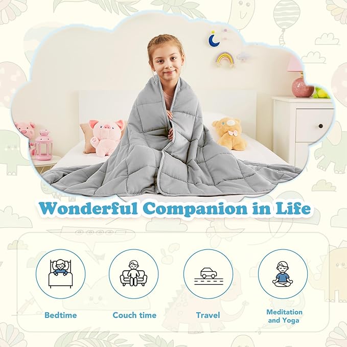 CuteKing Weighted Blanket - Weighted Blanket with Premium Glass Beads - Breathable Heavy Blanket for Comfortable Rest - Thick Blanket All Season (10lbs, 40"x60", Light Grey)