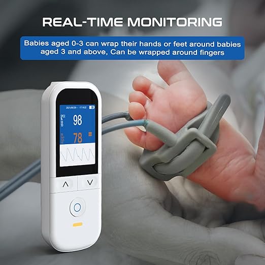 Handheld Pulse Oximeter for Baby and Adults, Fast SpO2 Reading Oximeters Accurate Infants Oxygen Saturation Monitor with Alarm Toddler Adjustable Rechargeable Continuous Monitoring Overnight for Family