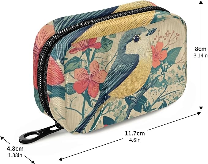 Travel Pill Case Bird and Blooming Flower Weekly Small Pill Box 7 Day Pill Box Pill Organizer Bag