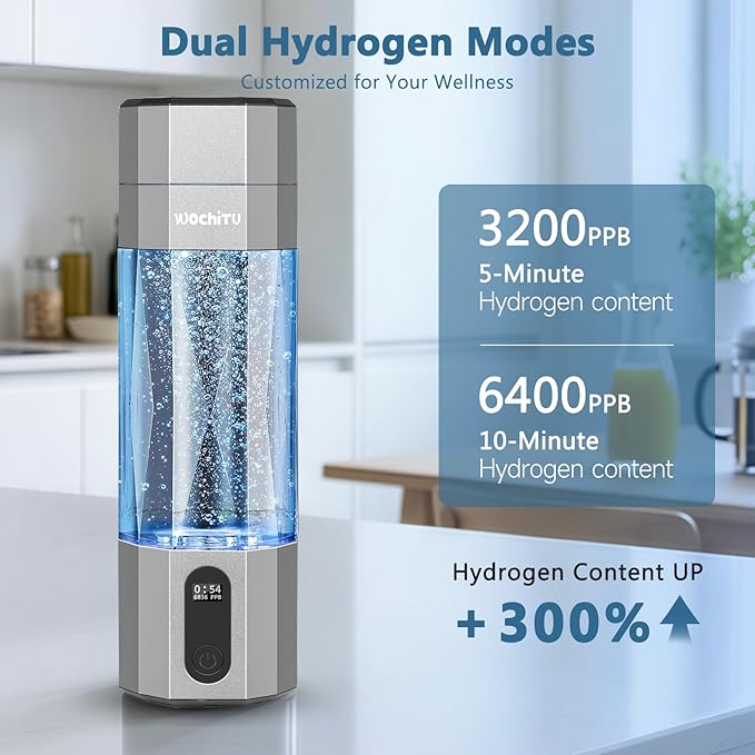 WochiTV Hydrogen Water Bottle Generator, 6400PPB High Concentration Portable Hydrogen Water Machine with SPE/PEM Tech & LED Display, 7oz Leak-Proof BPA-Free Bottle for Gym, Travel, Gifts DARK GRAY
