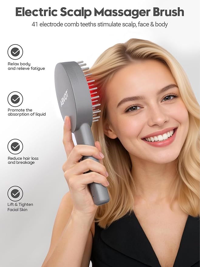 3-in-1 Electric Scalp Massager Brush, Vibrating Scalp Massager Comb with Hair Oil Applicator for Scalp/Face/Body Relaxation, Portable Massager Tool for Home & Travel, Gift for Men & Women(Grey)
