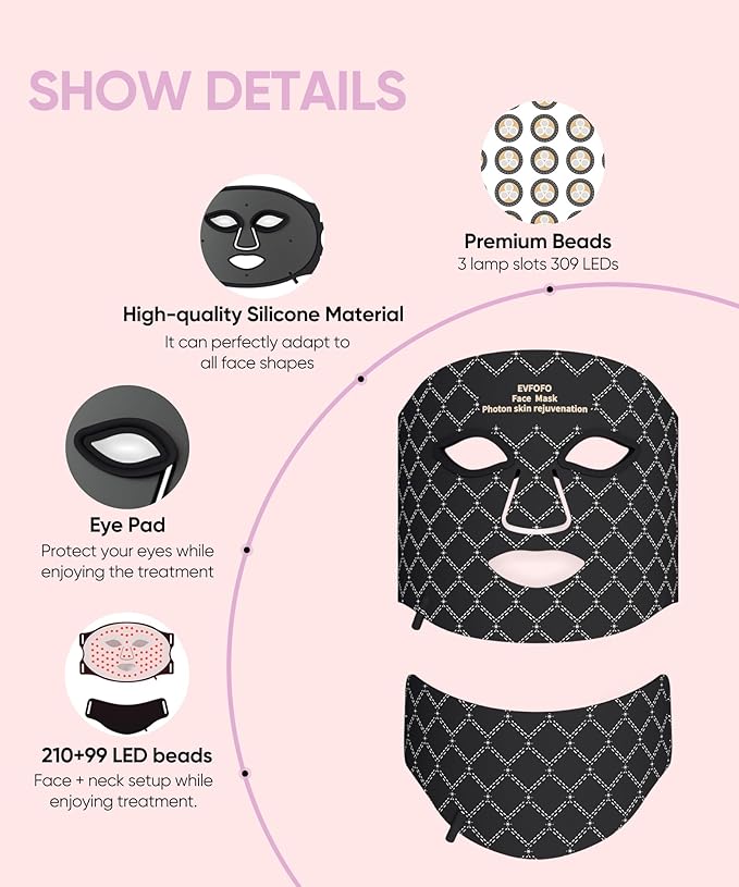 Red Light Therapy Mask for Face and Neck, 7-Color LED Face Mask Light Therapy with 850nm NIR -Professional Red Light Therapy for Face, Skin Rejuvenation, Anti-Wrinkle & Firming at Home