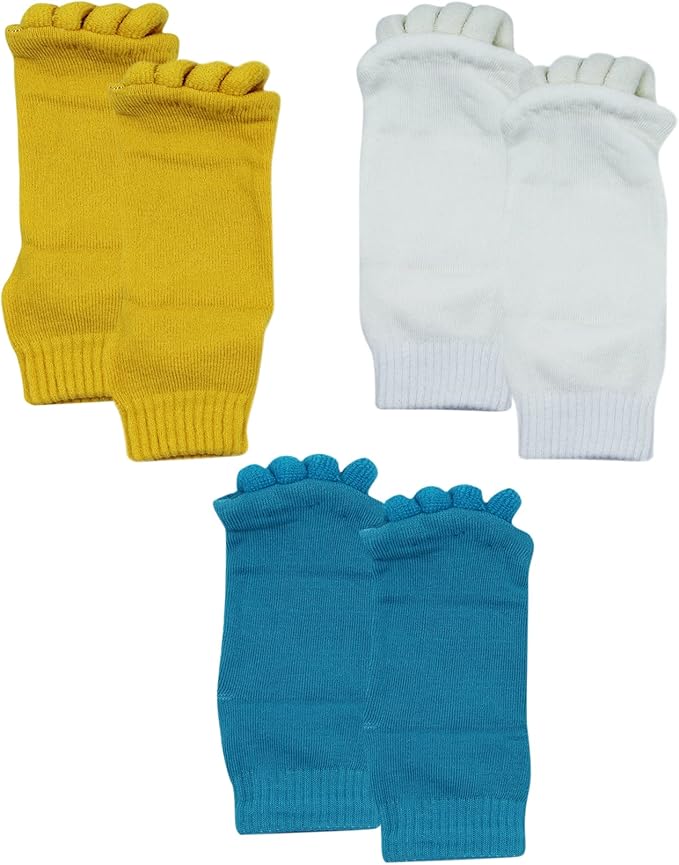 AIBEARTY 3 Pairs Yoga Sport Gym Five Toe Separator Socks Foot Massage Toeless Socks