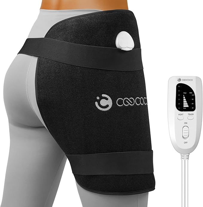 CooCoCo Hip Heating Pad for Sciatica Pain Relief, FSA Eligible Heated Hip Brace for Hip Pain Relief, HSA Lower Back/Thigh/Buttock/Leg Electric Heat Pad, Use for Home Office