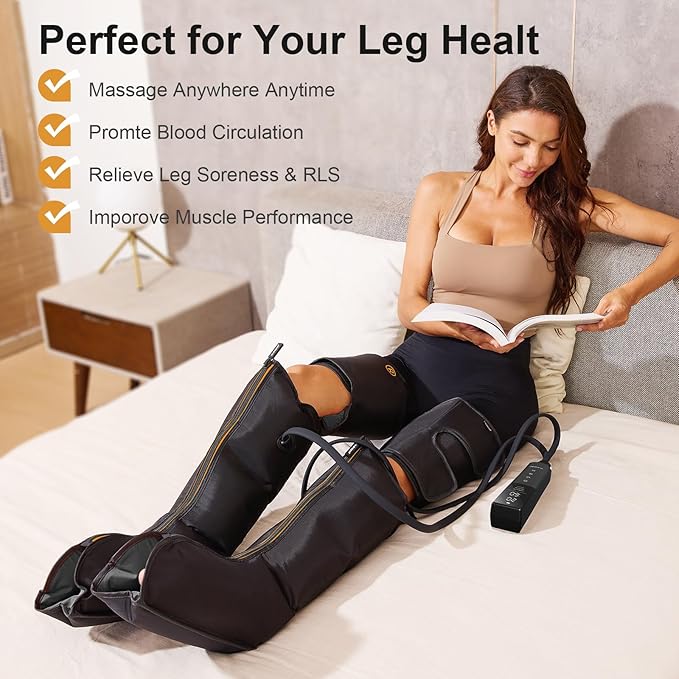 QUINEAR Advanced Full Leg Air Compression Massage, Leg and Foot Massager with Remote, Foot Calf & Thigh Massager for Swollen Legs