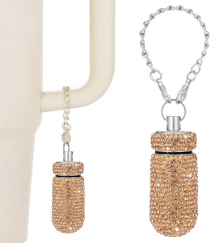 Pill Holder for Tumbler with Handle Bling Stanley Cup Accessories Pill Organizer for Stanley & YETI & Simple Modern & BrüMate (Peach)