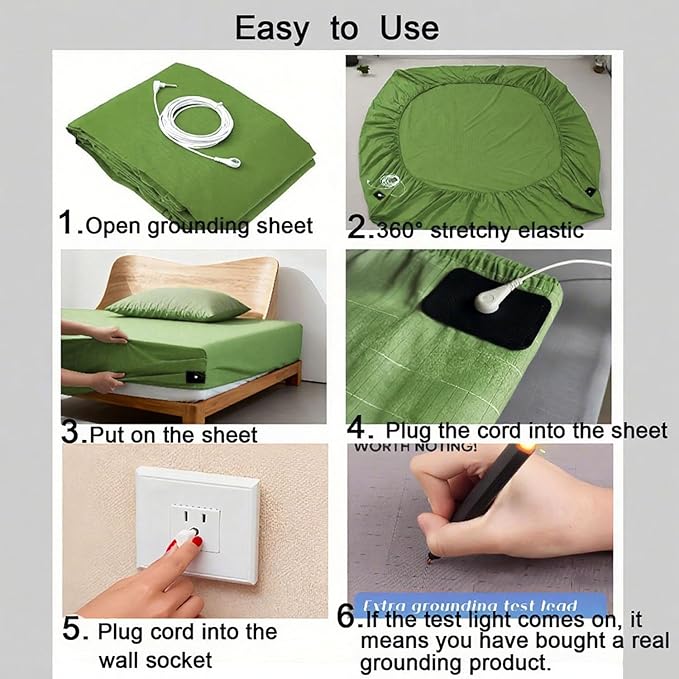 Grounding Sheets Queen Size, 20% Pure Silver Fiber + 80% Organic Cotton, Grounded Sheet Earth Connected Bedding Fitted Earth Sheets with Grounding Cord