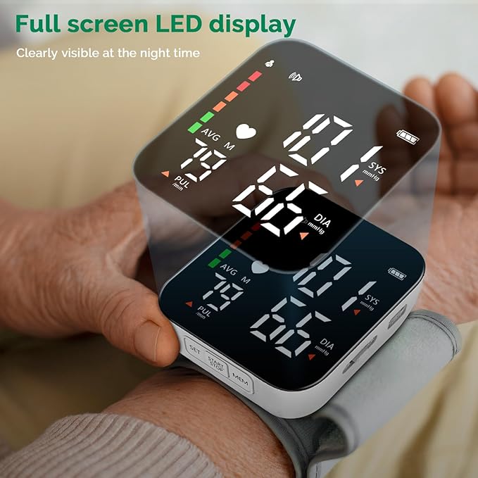 Wrist Blood Pressure Monitor Automatic Talking Wrist Blood Pressure Cuff Digital Full Screen LED Display Bp Machine Adjustable Bp Cuff Voice Broadcast Health Care for Home Use